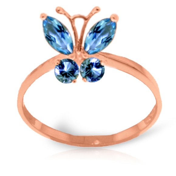 GOLD BUTTERFLY RING WITH NATURAL BLUE TOPAZ